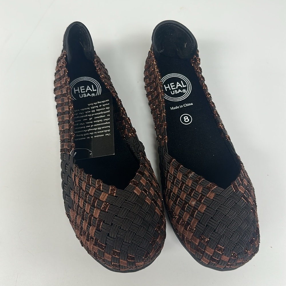 HEAL USA woven echo brown sparkle flats memory foam size 8